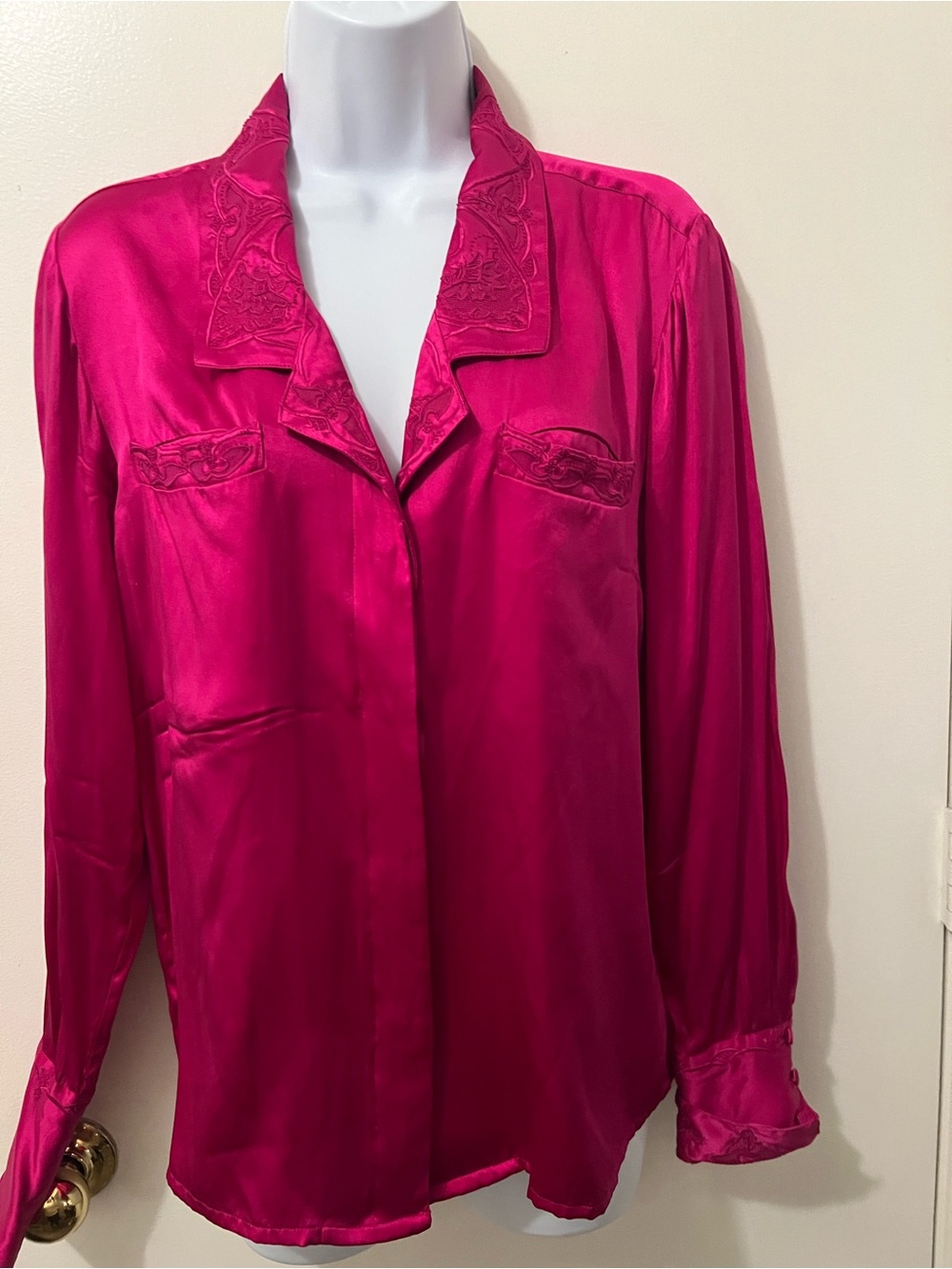 Vintage Silk Fuchsia Button-Up Blouse